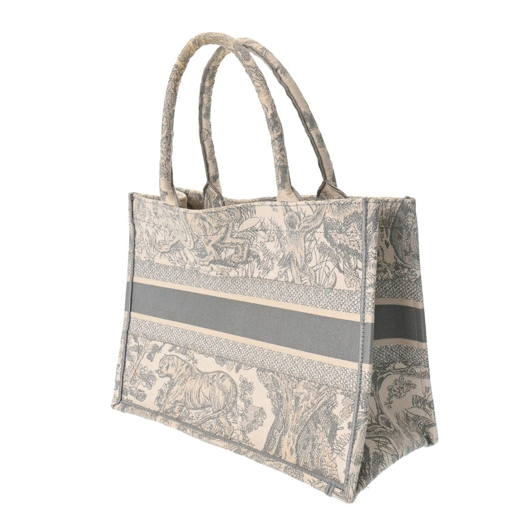 Dior Handbag Book Gray CHRISTIAN Embroidery Canvas White Tote Gray White